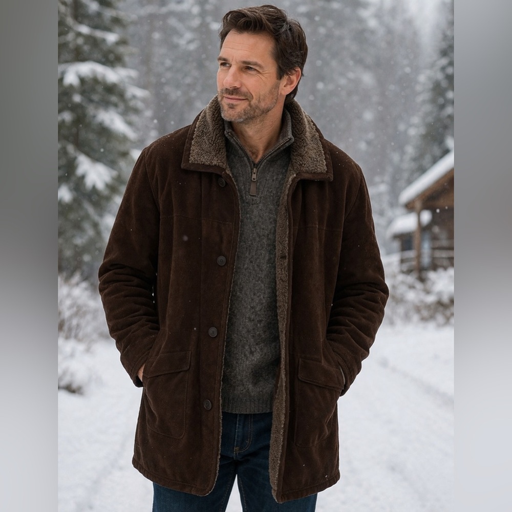 Pacific Trail Mens 2XT Chocolate Brown 100% Leather/suede Coat w/ Sherpa Lining